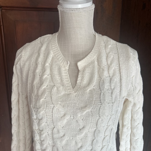 J Jill Womens Chenille Sweater Small Petite Cream Cable Knit V Neck Tunic EUC - Picture 2 of 7
